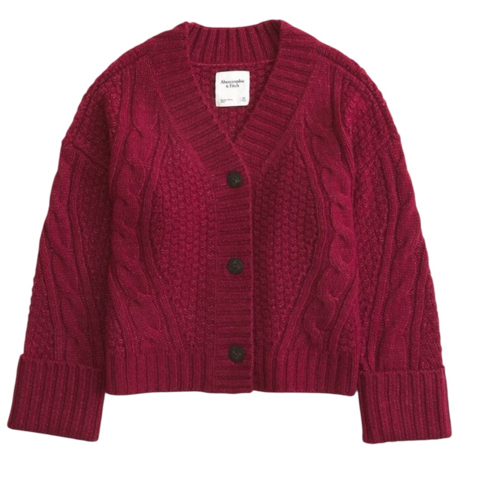 Abercrombie & Fitch Burgundy Cable-Knit Button Cardigan